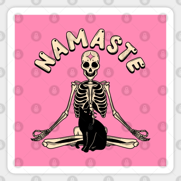 Yoga Namaste Black Cat in pink Magnet by The Charcoal Cat Co.